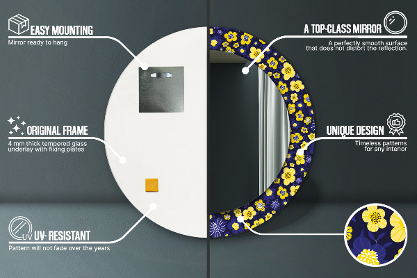 Espejo redondo impreso decorativo redondo Pequeñas flores dulces