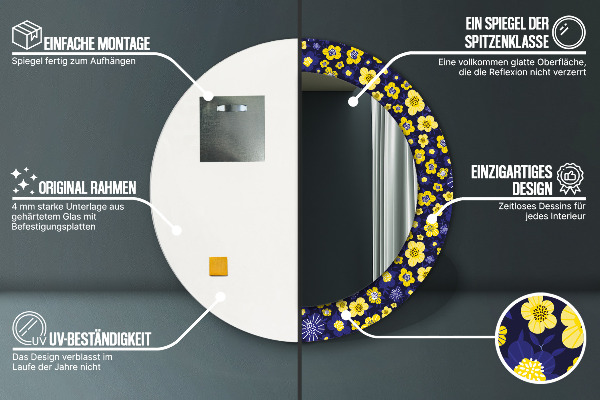 Espejo redondo impreso decorativo redondo Pequeñas flores dulces