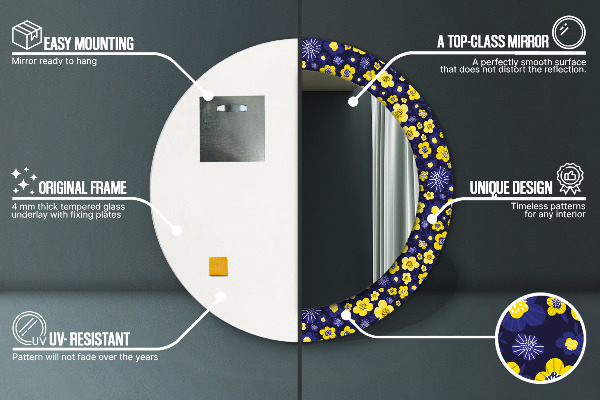 Espejo redondo impreso decorativo redondo Pequeñas flores dulces