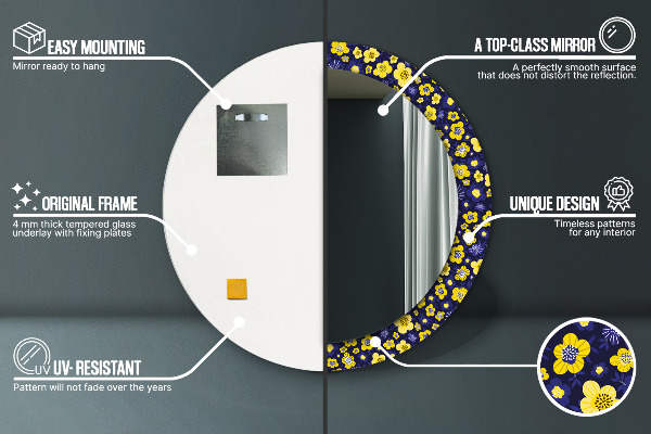 Espejo redondo impreso decorativo redondo Pequeñas flores dulces