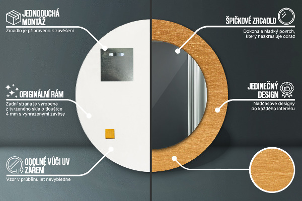 Espejo redondo impreso decorativo redondo Superficie metálica