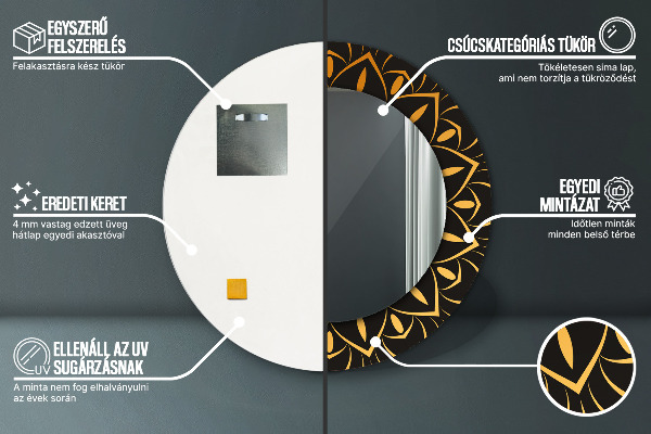 Espejo redondo marco estampado Mandala dorado