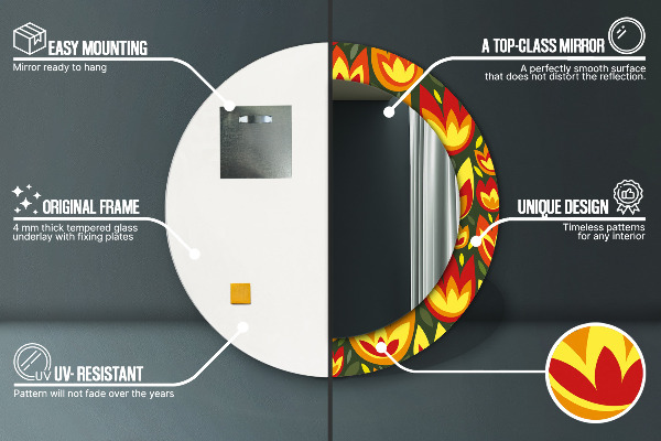 Espejo redondo marco estampado Tulipanes retros