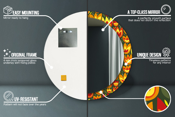 Espejo redondo marco estampado Tulipanes retros