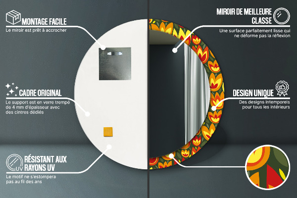 Espejo redondo marco estampado Tulipanes retros