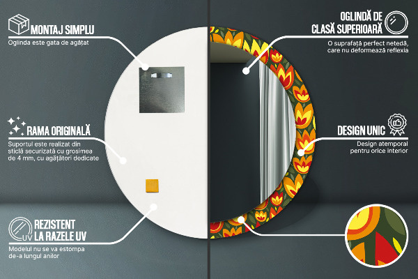 Espejo redondo marco estampado Tulipanes retros