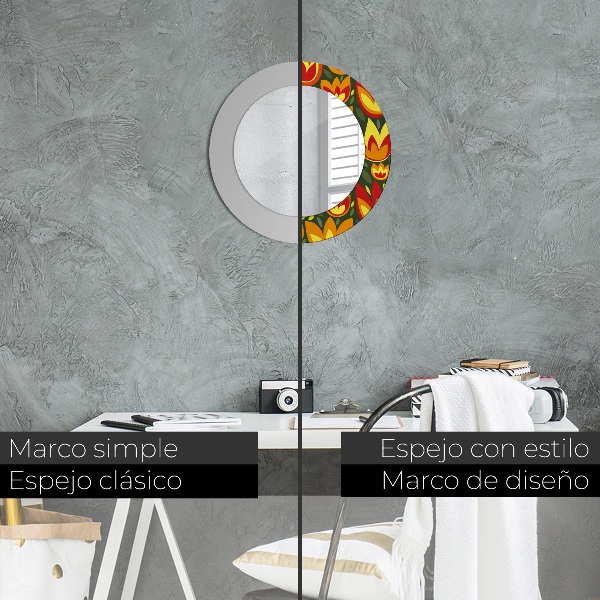 Espejo redondo marco estampado Tulipanes retros