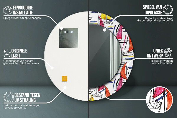 Espejo redondo marco estampado Barco en el lago