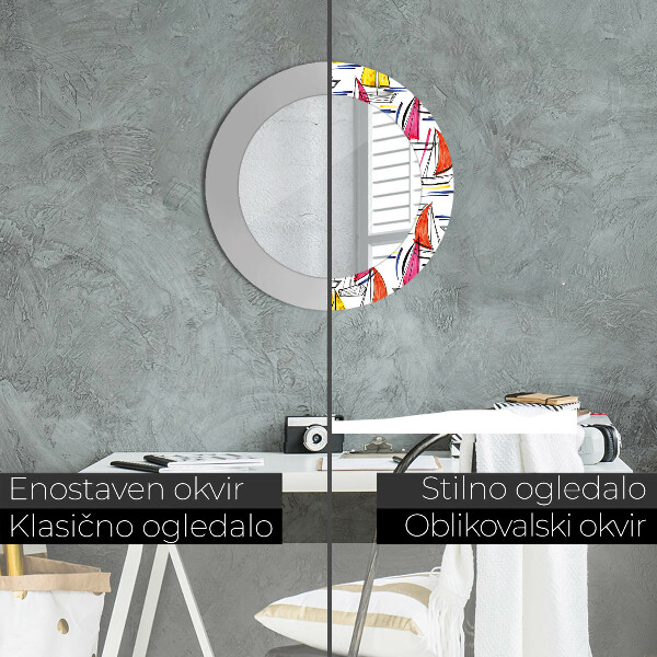 Espejo redondo marco estampado Barco en el lago