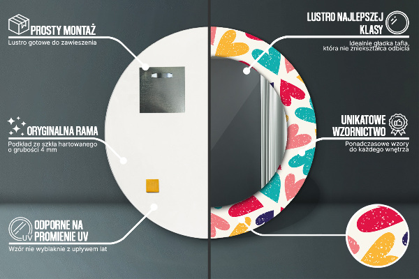 Espejo redondo impreso decorativo redondo Corazones de colores