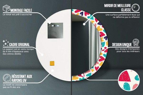 Espejo redondo impreso decorativo redondo Corazones de colores