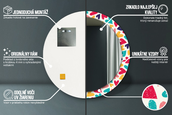 Espejo redondo impreso decorativo redondo Corazones de colores