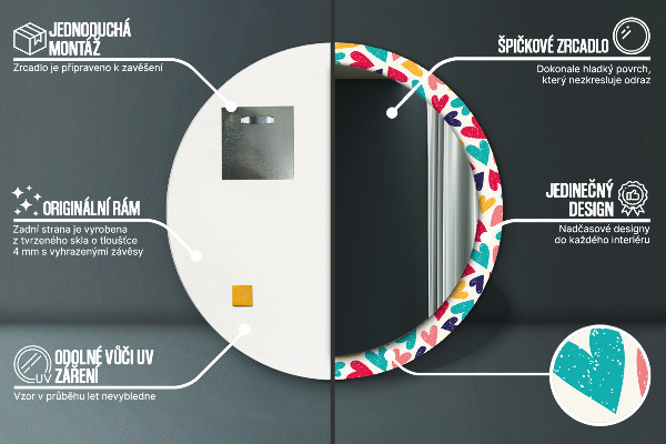 Espejo redondo impreso decorativo redondo Corazones de colores