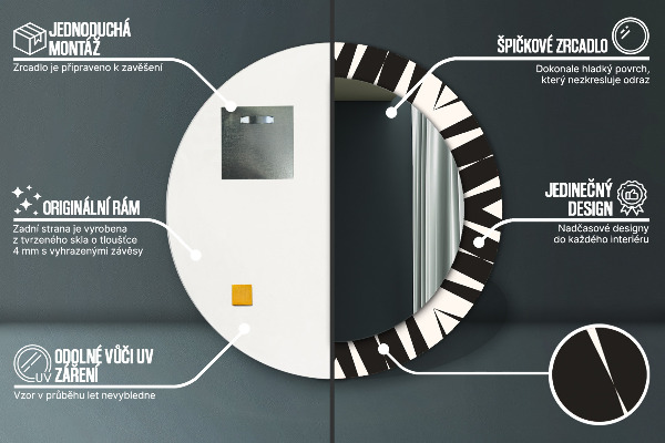 Espejo redondo marco con estampado decorativo Abstracción de geometría