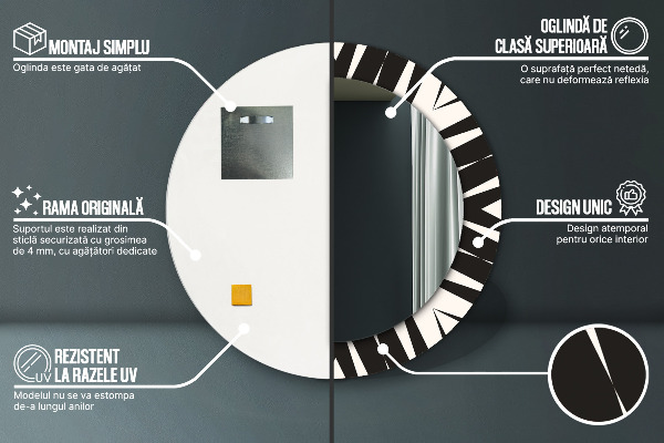 Espejo redondo marco con estampado decorativo Abstracción de geometría