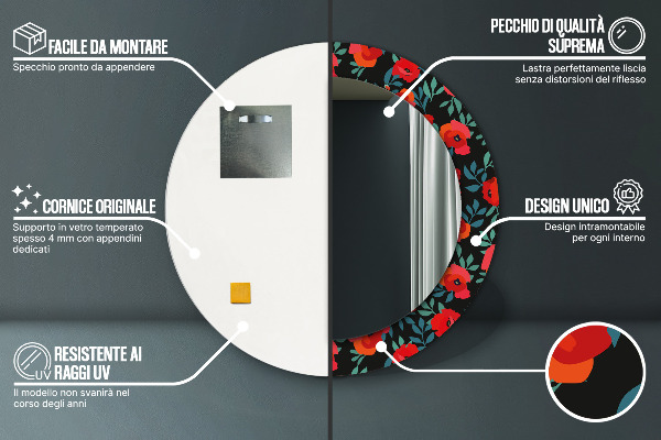 Espejo redondo con decoración Cachorro rojo