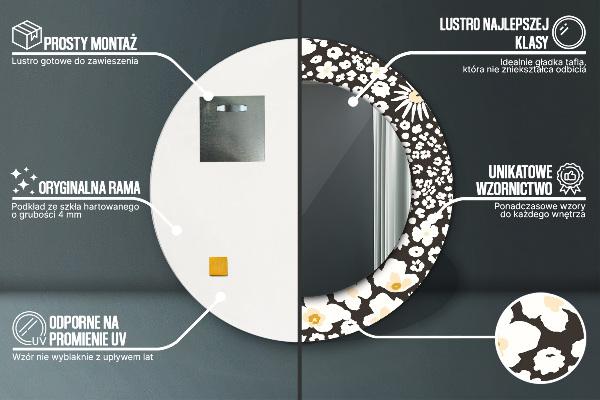 Espejo redondo marco con estampado decorativo Margaritas de marfil