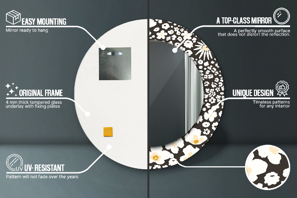 Espejo redondo marco con estampado decorativo Margaritas de marfil