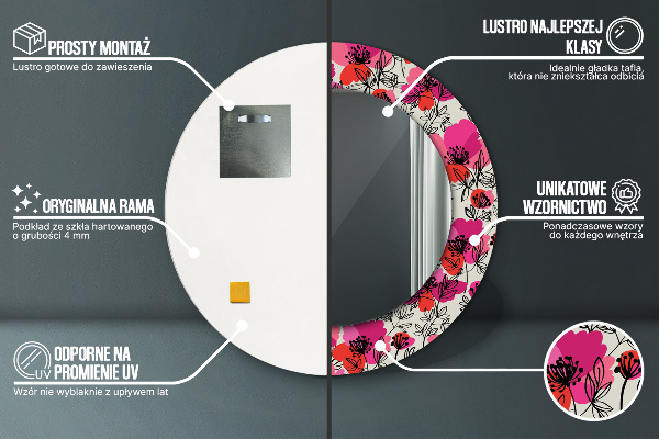 Espejo redondo con decoración Amapolas rosas