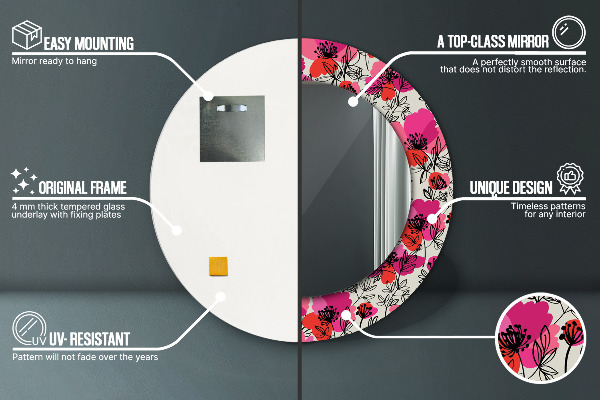 Espejo redondo con decoración Amapolas rosas