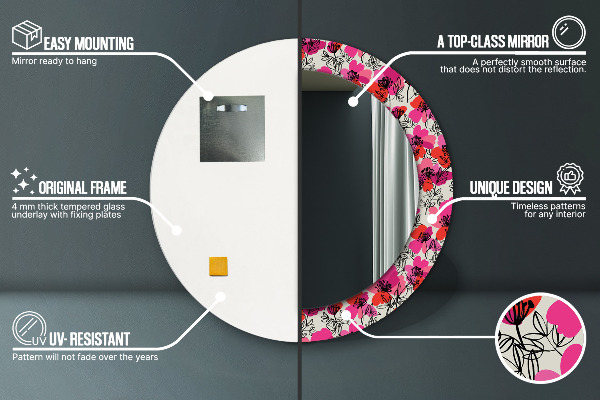 Espejo redondo con decoración Amapolas rosas