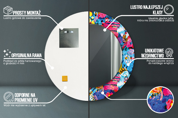 Espejo redondo con decoración Garabatos coloridos