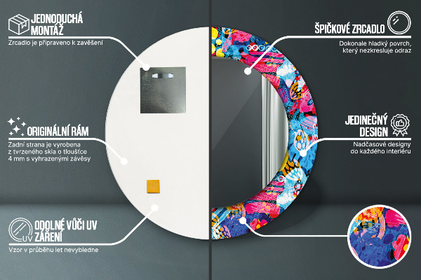 Espejo redondo con decoración Garabatos coloridos