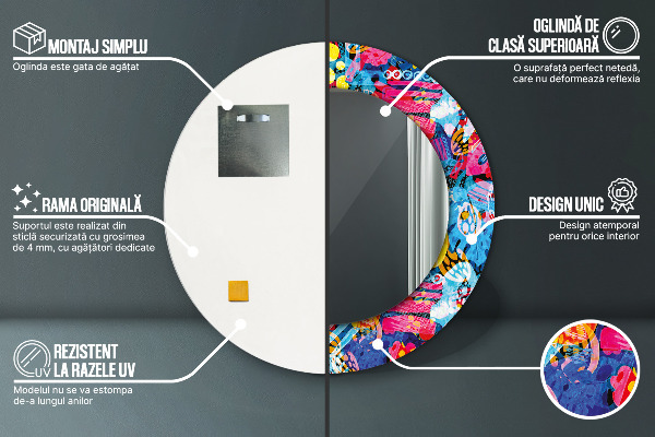 Espejo redondo con decoración Garabatos coloridos