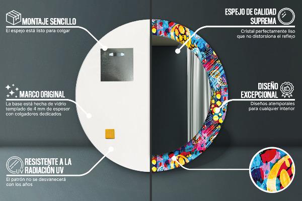 Espejo redondo con decoración Garabatos coloridos