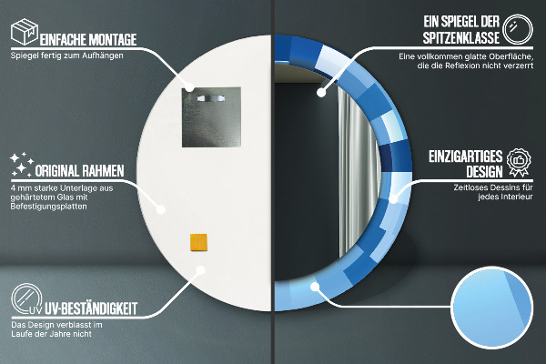 Espejo redondo con decoración Resumen azul