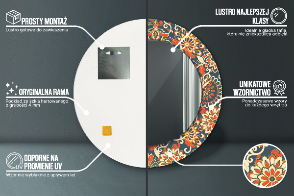 Espejo redondo con decoración Ilustración floral de la vendimia