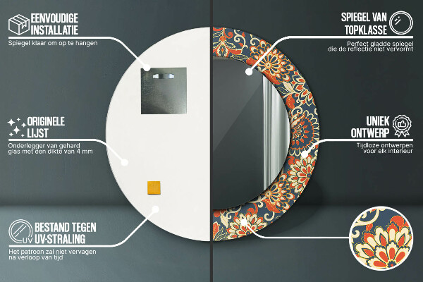 Espejo redondo con decoración Ilustración floral de la vendimia