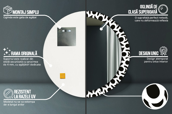 Espejo redondo con decoración Adorno geométrico negro