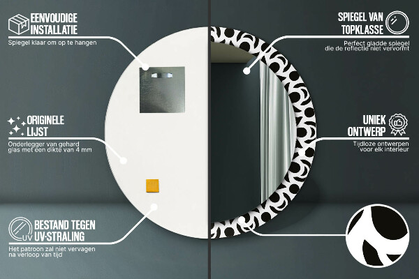 Espejo redondo con decoración Adorno geométrico negro