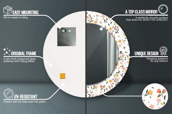 Espejo redondo impreso decorativo redondo Pequeñas flores lindas