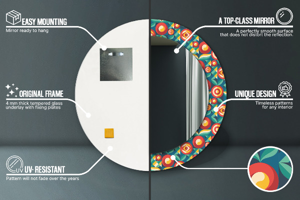 Espejo redondo impreso decorativo redondo Frutas y hojas geométricas.