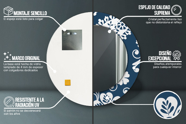 Espejo redondo impreso decorativo redondo Composición de cachemira