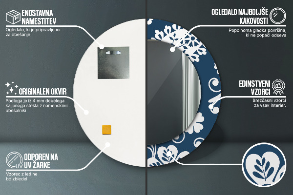 Espejo redondo impreso decorativo redondo Composición de cachemira