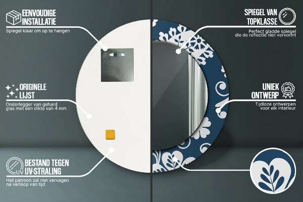 Espejo redondo impreso decorativo redondo Composición de cachemira