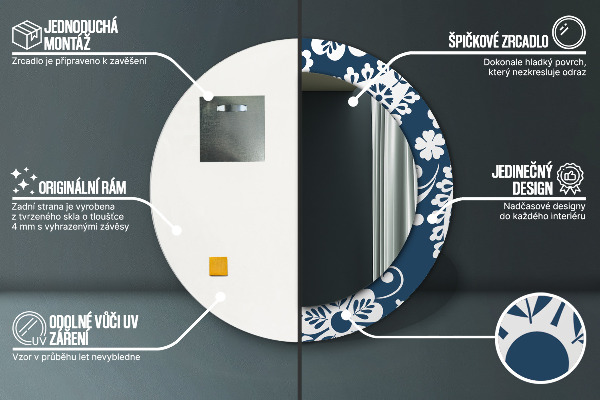 Espejo redondo impreso decorativo redondo Composición de cachemira