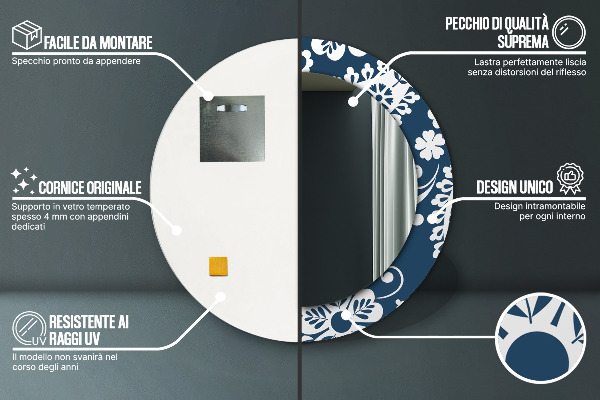 Espejo redondo impreso decorativo redondo Composición de cachemira