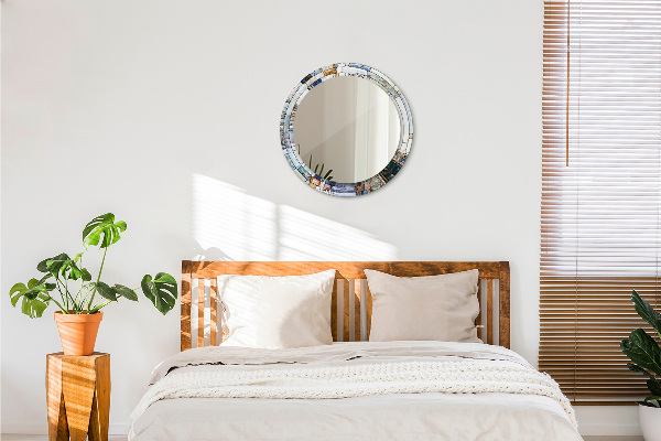 Espejo redondo marco con estampado decorativo Vidrieras abstractas