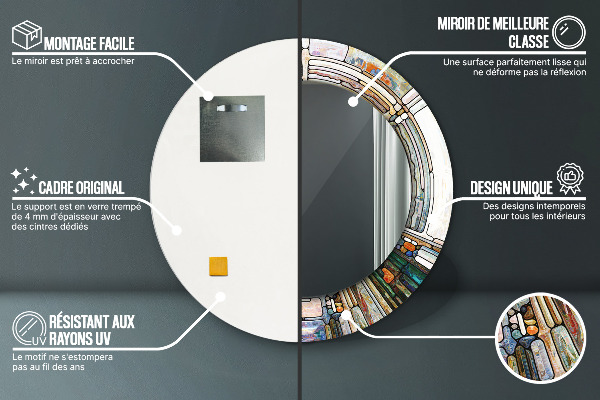 Espejo redondo marco con estampado decorativo Vidrieras abstractas