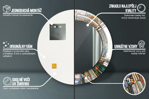 Espejo redondo marco con estampado decorativo Vidrieras abstractas