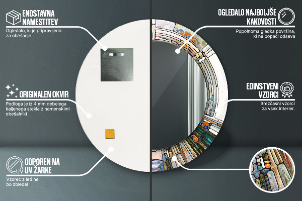 Espejo redondo marco con estampado decorativo Vidrieras abstractas