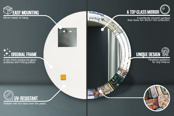 Espejo redondo marco con estampado decorativo Vidrieras abstractas