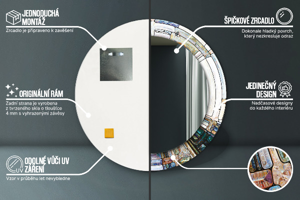 Espejo redondo marco con estampado decorativo Vidrieras abstractas