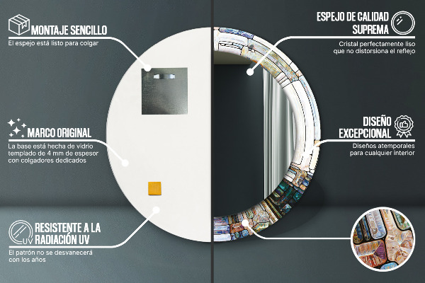 Espejo redondo marco con estampado decorativo Vidrieras abstractas