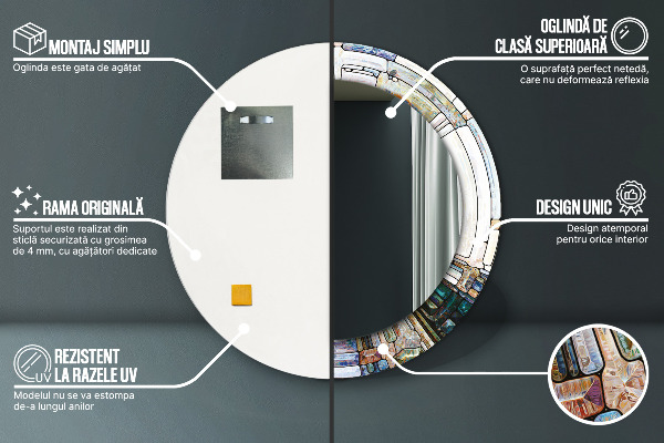 Espejo redondo marco con estampado decorativo Vidrieras abstractas