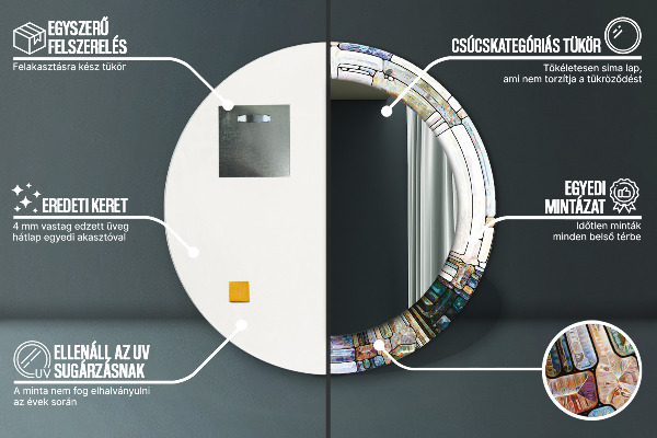 Espejo redondo marco con estampado decorativo Vidrieras abstractas